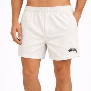 Stussy Corduroy Shorts Mens Size 34 Off White Elastic Waist Drawstring Pockets
